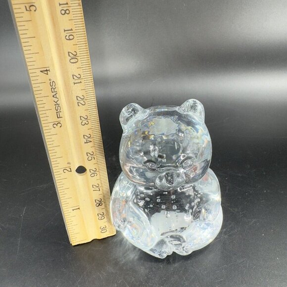 Vintage Clear Baby Bear Glass Figurine Paperweight With Small Bubbles Whimsical - Picture 3 of 12